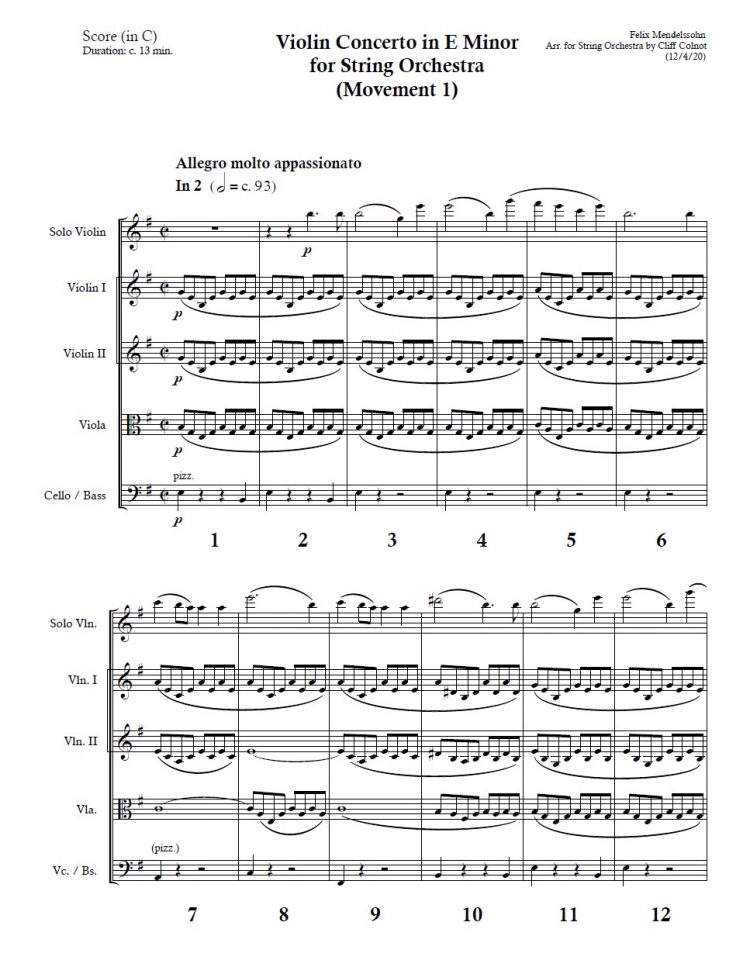 Mendelssohn Violin Concerto score