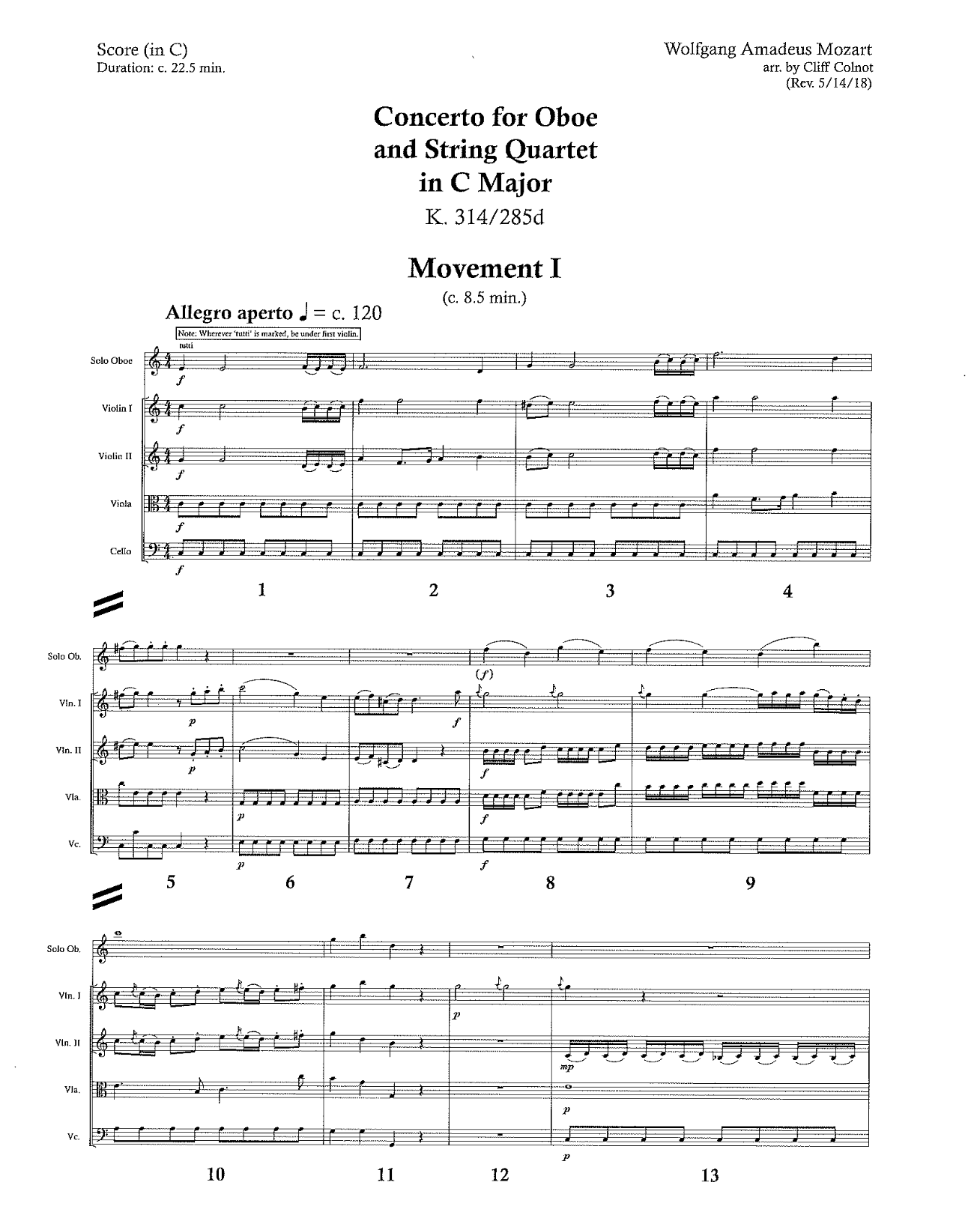 Concerto for Oboe and String Quartet in C Major